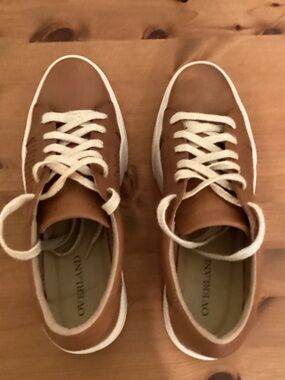 Women's Tan Low-Top Leather Sneakers with Cream Laces